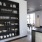 a kitchen with shelves and a table