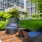 a patio with chairs and tables